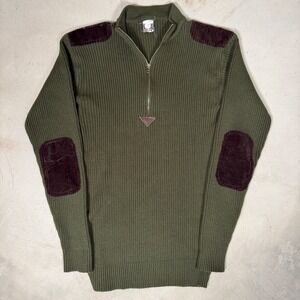 Rothco Mens Commando Sweater Olive Green Ribbed Quarter Zip Patch Detail Large